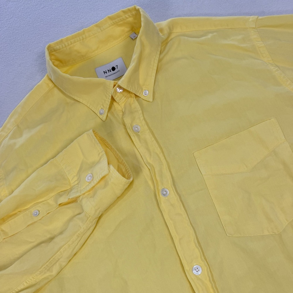 NN07 No Nationality Levon BD Shirt Mens XL Yellow Linen Long Sleeve Button Up